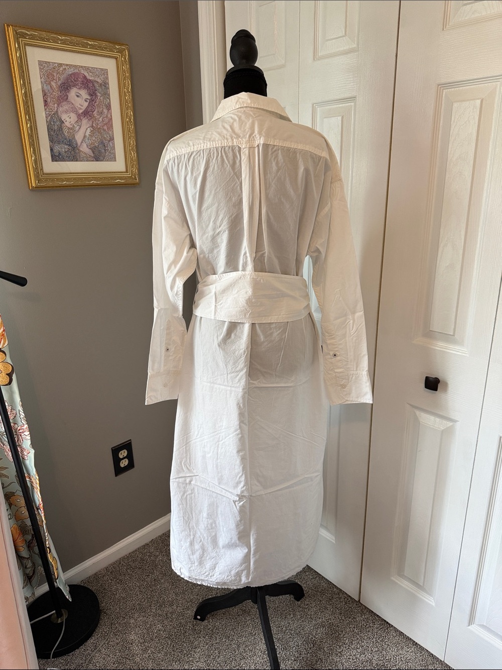 J. Crew White Cotton Button-Front Midi Shirt Dress with Waist Tie - Picture 3 of 3